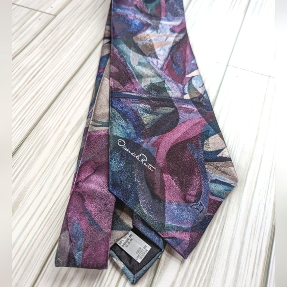 Oscar de la Renta Studio Vintage Metallic Abstract Wide Necktie in Jewel Tones - Picture 7 of 7